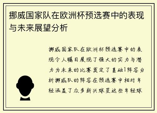 挪威国家队在欧洲杯预选赛中的表现与未来展望分析